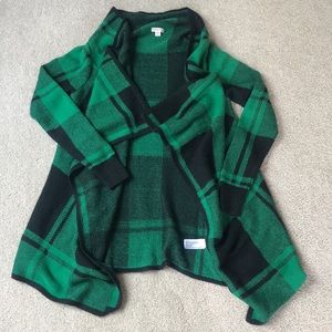 Merona green + black plaid cardigan size medium